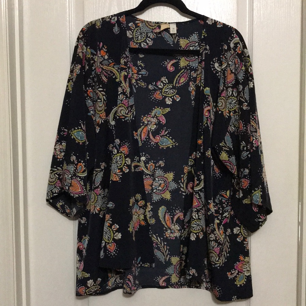 Navy Blue Kimono with Floral Detailing